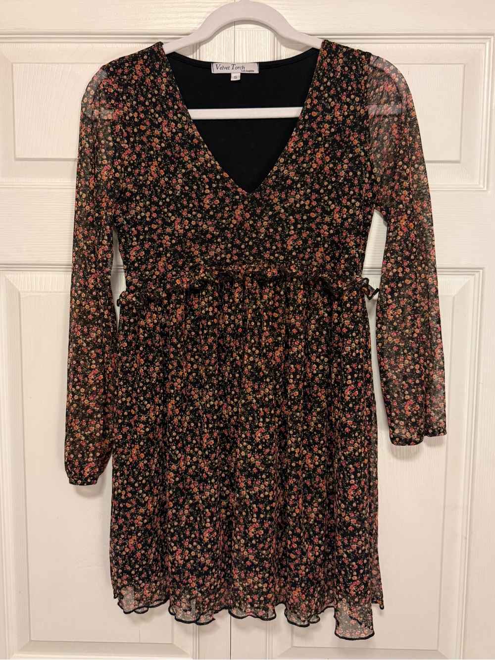 Velvet Torch Black Floral V-Neck Empire Waist Dress